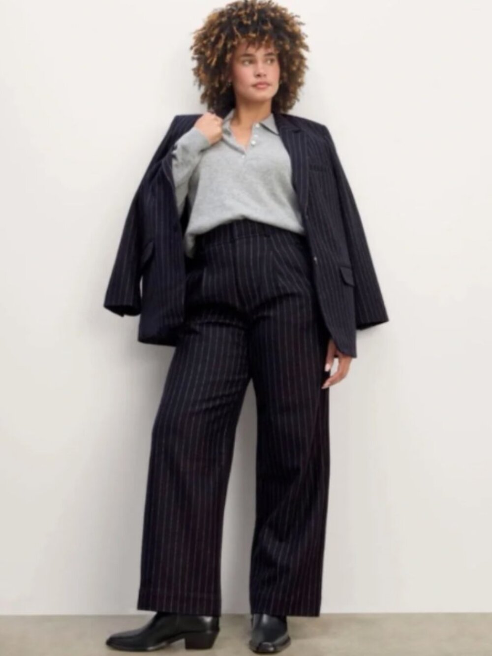 Everlane • The Way-High Drape Pant, Navy Pinstripe